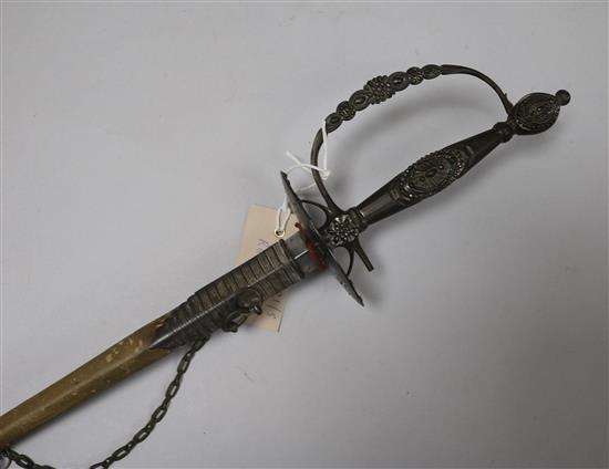 A steel marcasite handled court sword length 99cm